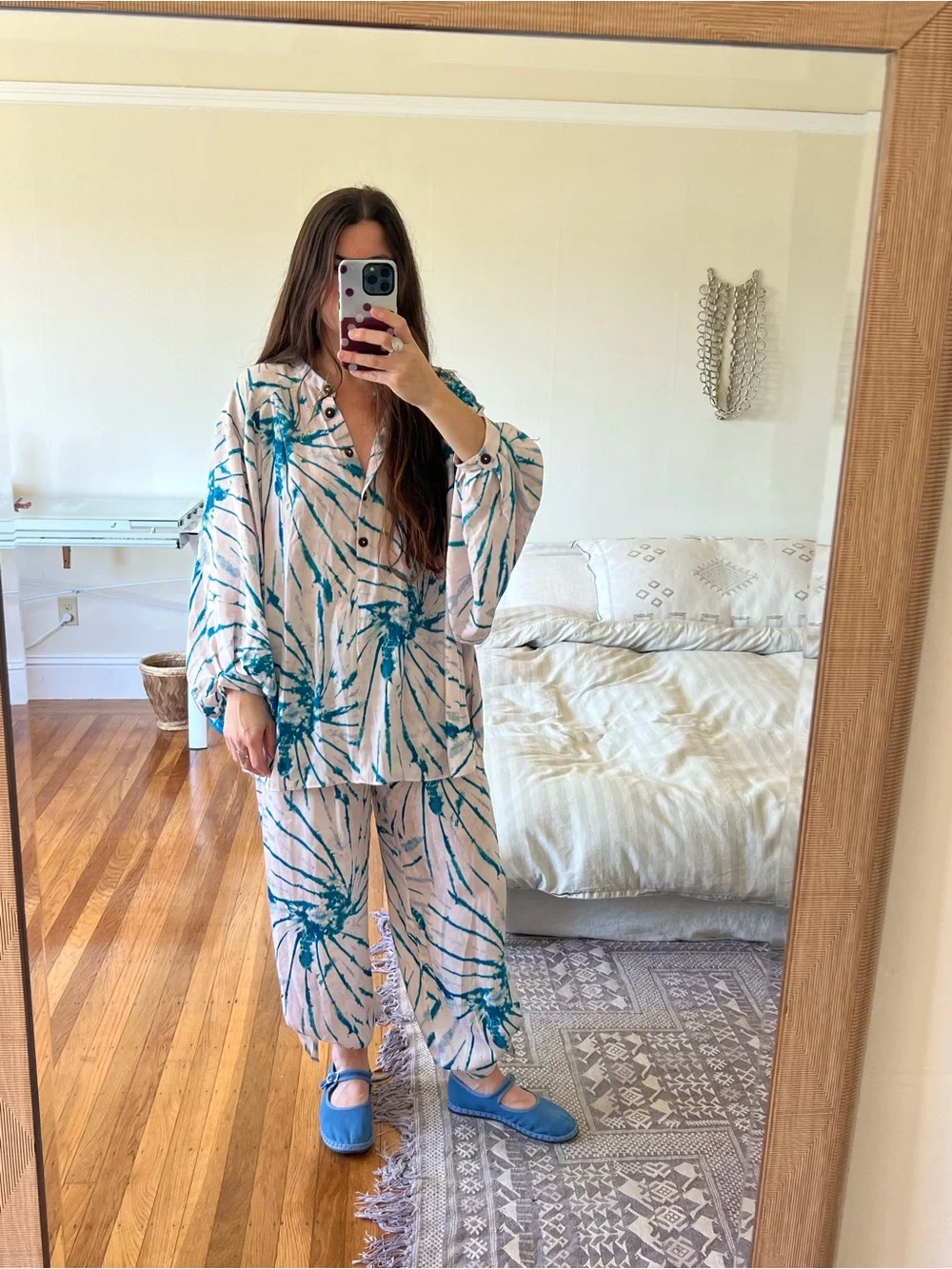 FP Intimately Free People turquoise blue light pinkish cream tie-dye set - Picture 1 of 10